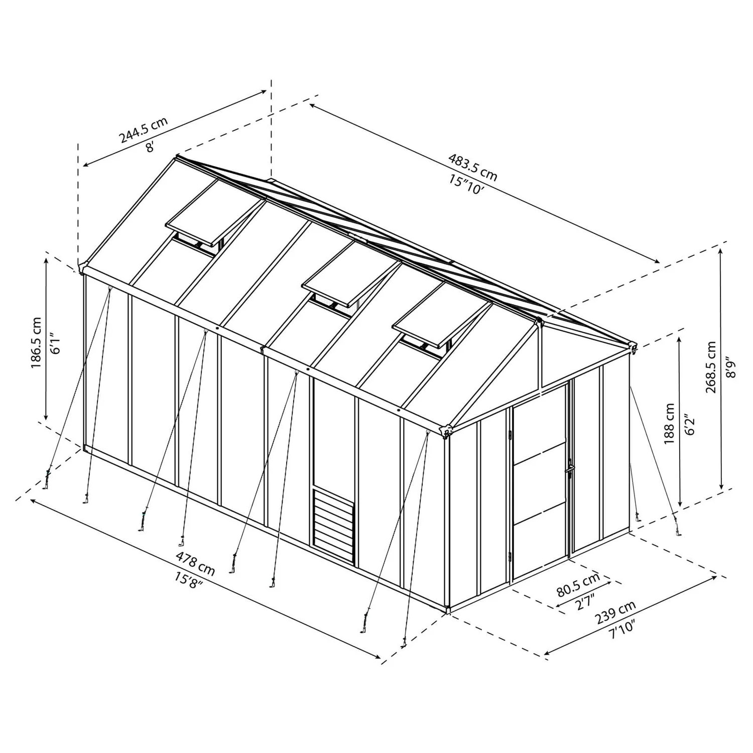 Palram 8 X 16ft Canopia Glory Greenhouse - Grey 12 Palram 8 X 16ft Canopia Glory Greenhouse - Grey - Image 10