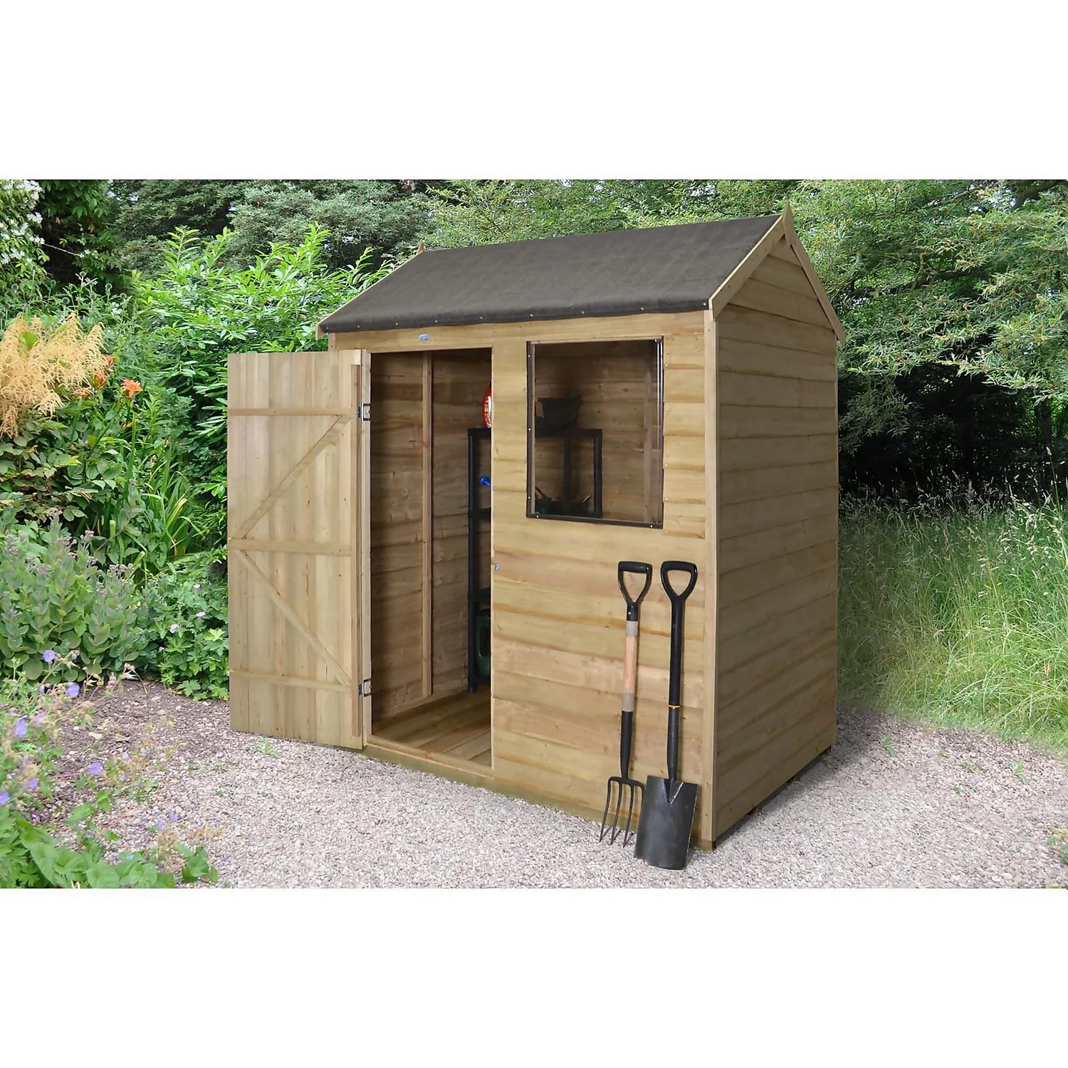 6x4ft Forest Wooden Overlap Pressure Treated Reverse Apex Shed -incl. Installation 4 6x4ft Forest Wooden Overlap Pressure Treated Reverse Apex Shed -incl. Installation - Image 2