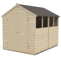 Forest 6 X 4ft Overlap Pressure Treated Apex Shed - Double Door 4 Windows - Incl. Installation