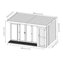 Country Living Overton 12 X 8ft Premium Garden Room Summerhouse With Side Shed Painted + Installation - Aurora Green -Westland Shop 12881697 2054843877901258