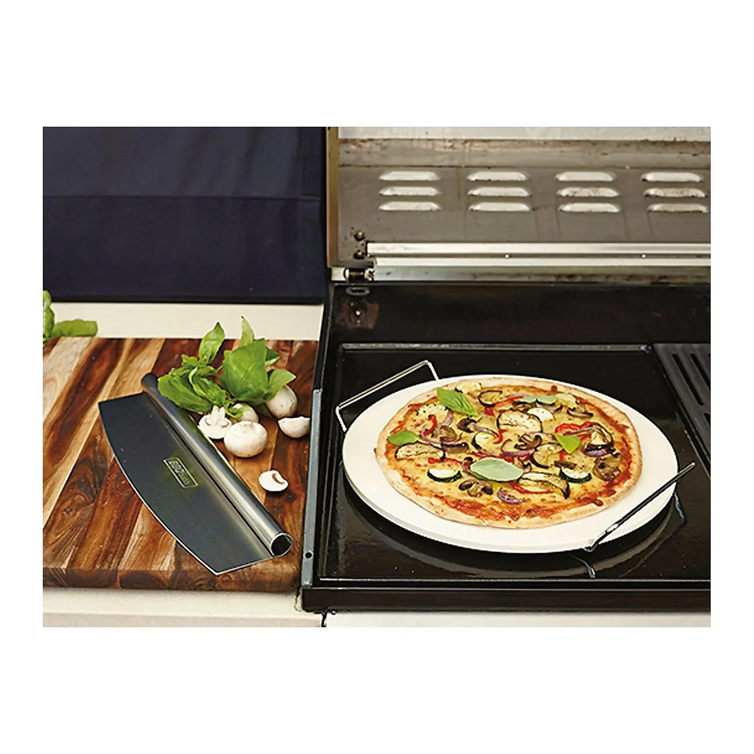 BBQ Pizza Stone With Stand And Cutter 5 BBQ Pizza Stone With Stand And Cutter - Image 3