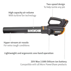 Worx WG547E Turbine 20V 2.0Ah Cordless Garden Blower -Westland Shop 13326414 7854900642900455