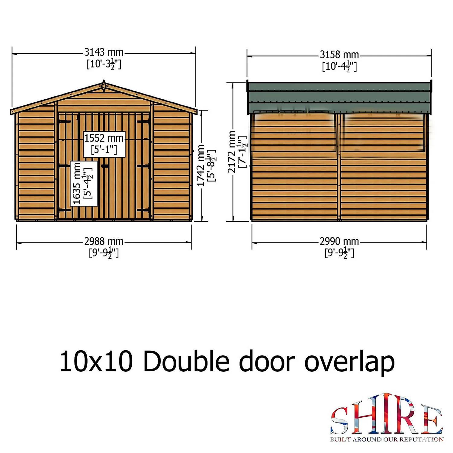 Shire 10 X 10ft Double Door Overlap Garden Shed With No Windows 7 Shire 10 X 10ft Double Door Overlap Garden Shed With No Windows - Image 5