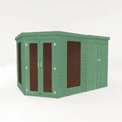 Country Living Premium Ribble 8ft X 12ft Corner Summerhouse With Side Shed Painted + Installation - Aurora Green