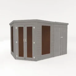 Country Living Premium Ribble 8ft X 12ft Corner Summerhouse With Side Shed Painted + Installation - Thorpe Towers Grey