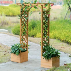 Homebase Wooden Garden Arched Trellis With Planters -Westland Shop 13967032 1555014369127463