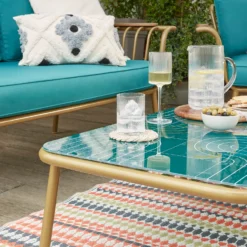 Omari Metal Garden Sofa Set - Teal & Gold -Westland Shop 14005703 1365022638067828