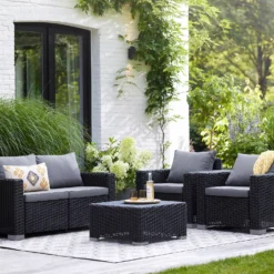 Keter California 4 Seater Outdoor Garden Furniture Lounge Set - Graphite With Grey Cushions -Westland Shop 14539591 3115041801816578