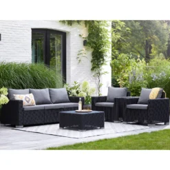 Keter California 5 Seater Outdoor Garden Furniture Sofa And Lounge Set - Graphite With Grey Cushions -Westland Shop 14539594 7255041802432301